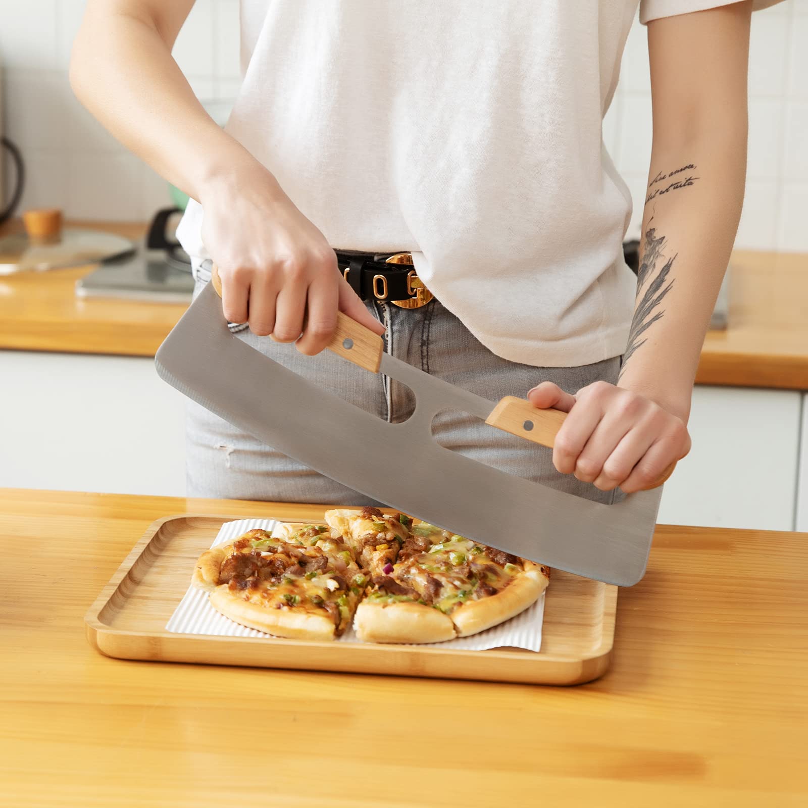 ZOCY dishwasher-safe rocker knife cleans easily after meal prep.