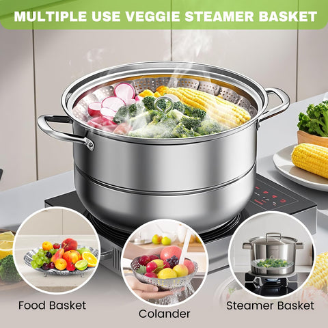 ZOCY steamer basket folded to half size for space-saving storage.