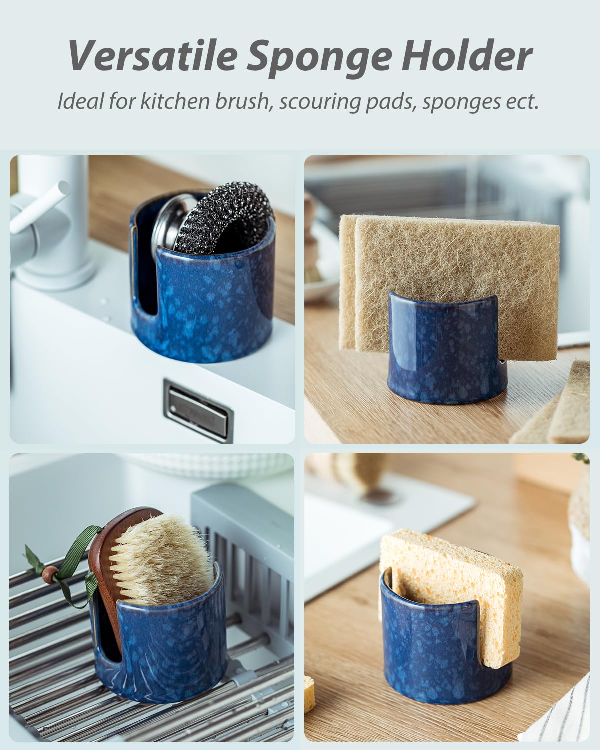 Zoeeker cylindrical sponge holder combines farmhouse style with everyday utility.