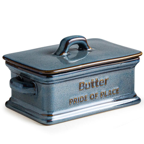 Zoeeker butter dish blue porcelain with lid for easy serving.