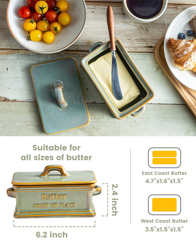 Zoeeker butter dish interior fits two standard sticks.