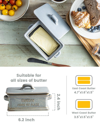 Zoeeker rectangular ceramic butter dish for easy serving at the table.