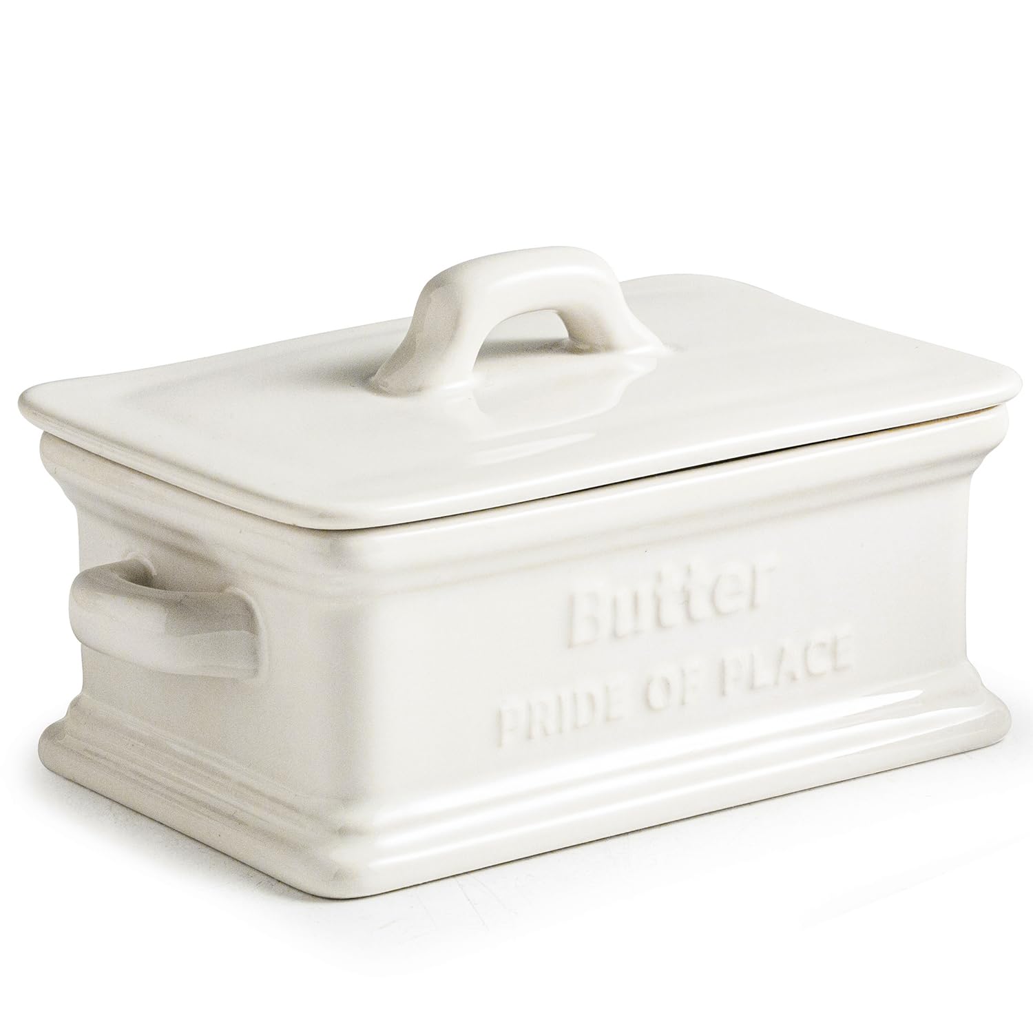 Zoeeker butter dish with lid on counter for fresh, ready-to-spread butter