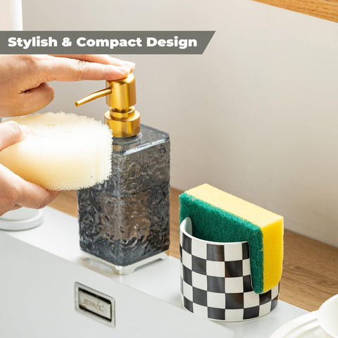 Zoeeker brush-dishcloth stand organizes tools while preserving a tidy kitchen aesthetic.