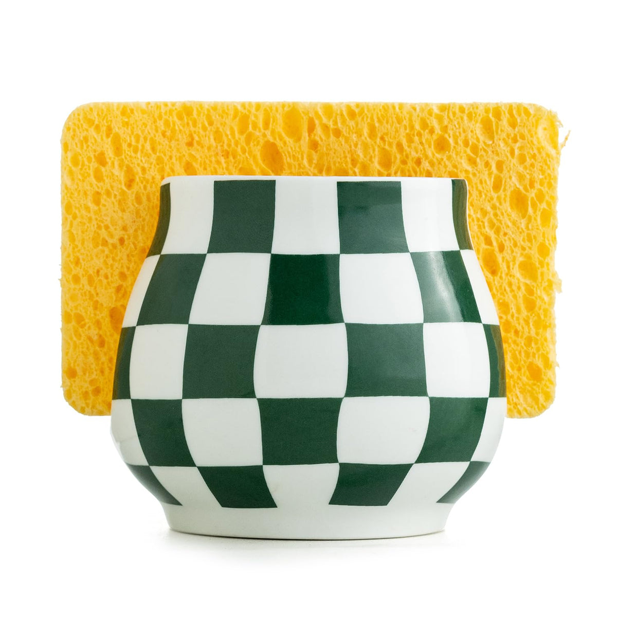 Zoeeker checkered sponge holder keeps sponges dry at the sink.