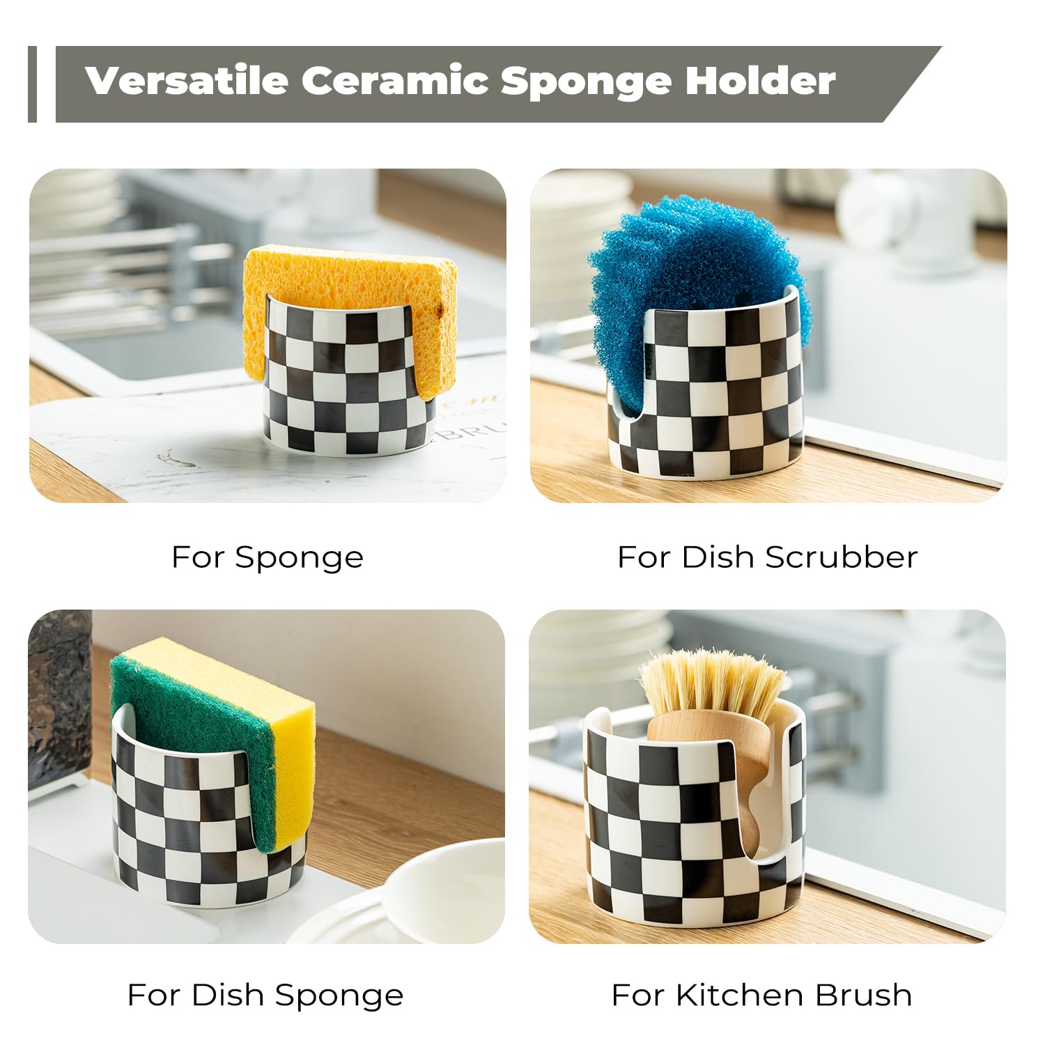 Zoeeker sponge storage keeps dishcloths handy and accessible near the sink.