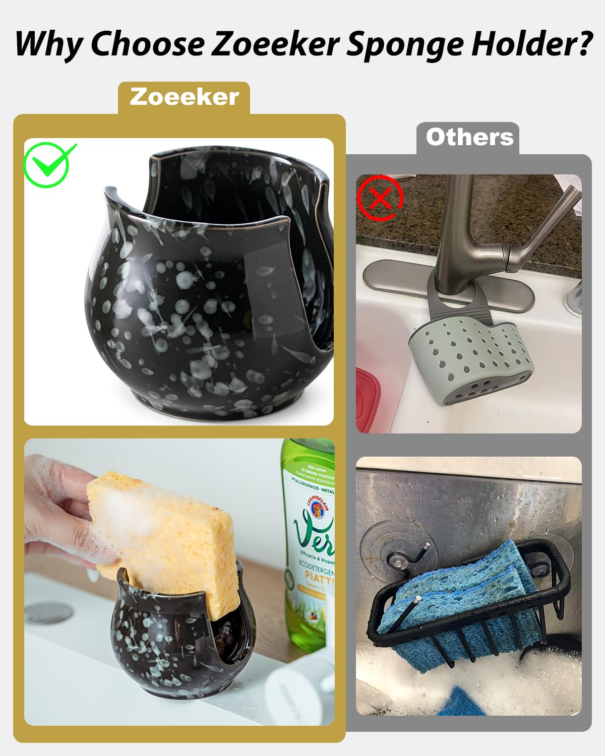 Zoeeker dish brush holder keeps brushes tidy at the sink