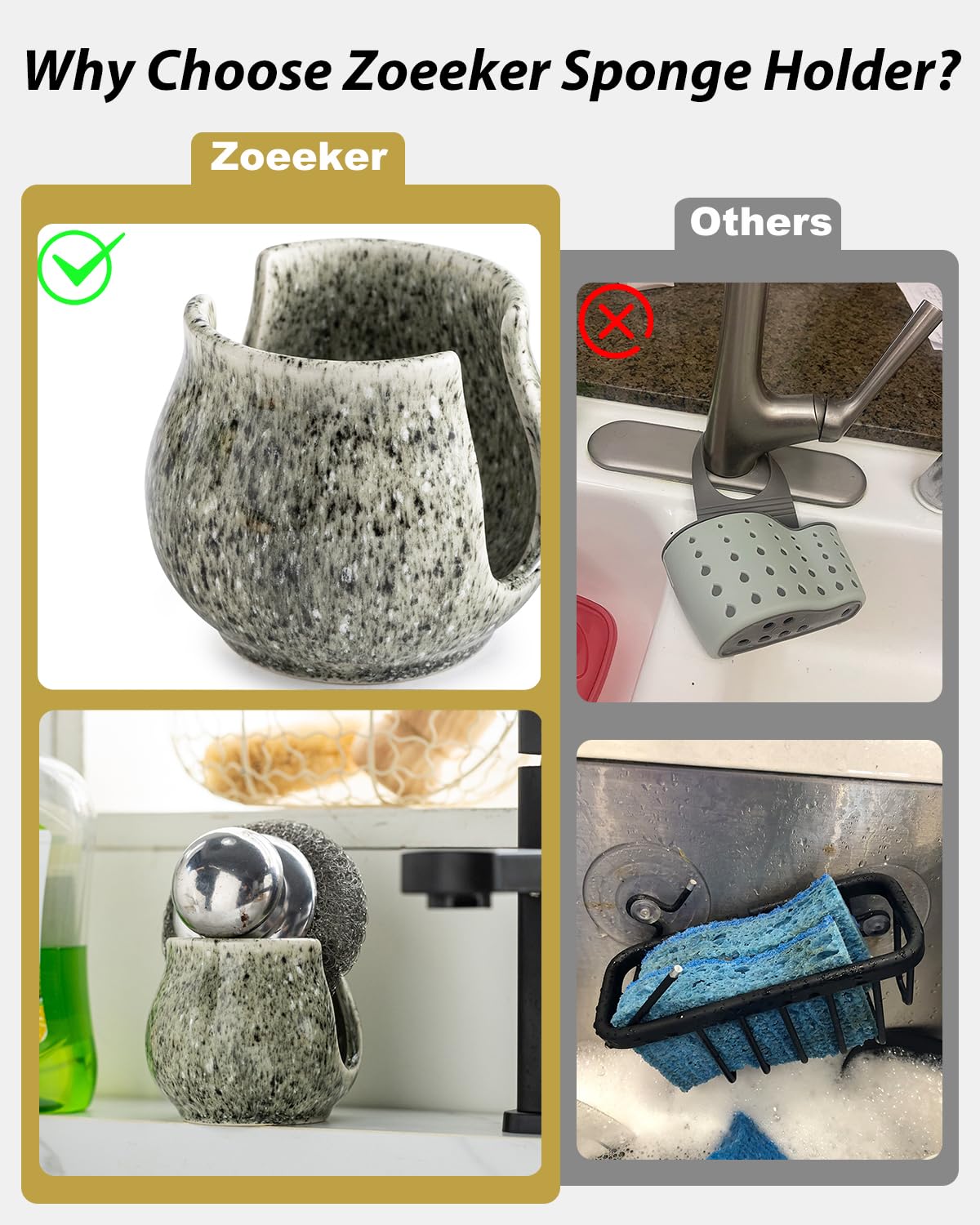 Zoeeker dish brush organizer keeps sponge and brushes within easy reach
