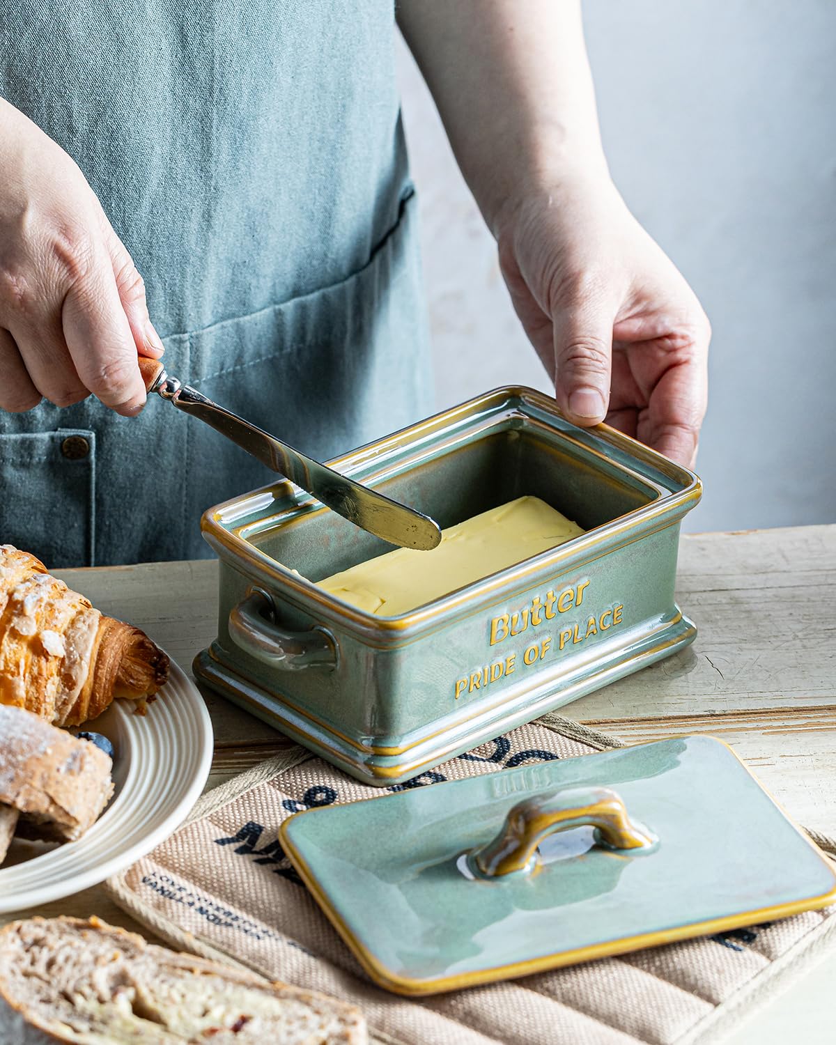 Zoeeker butter dish complements farmhouse and modern kitchens.