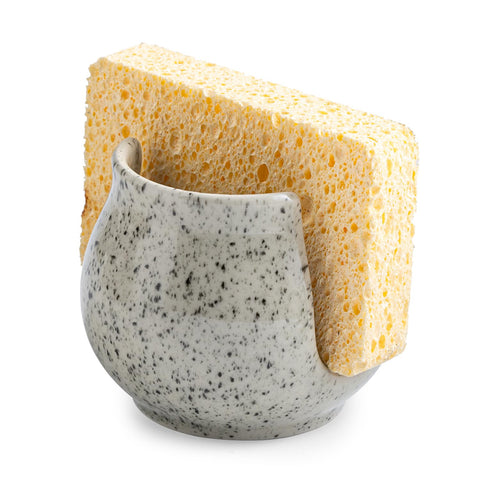 Zoeeker ceramic sponge holder for kitchen sink with speckled glaze keeps sponges neatly within reach.