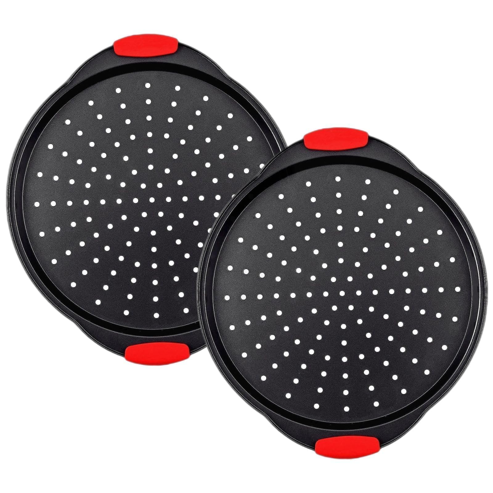 ZOEHROWS 13-inch pizza pan with holes for even heat and crispy crust.