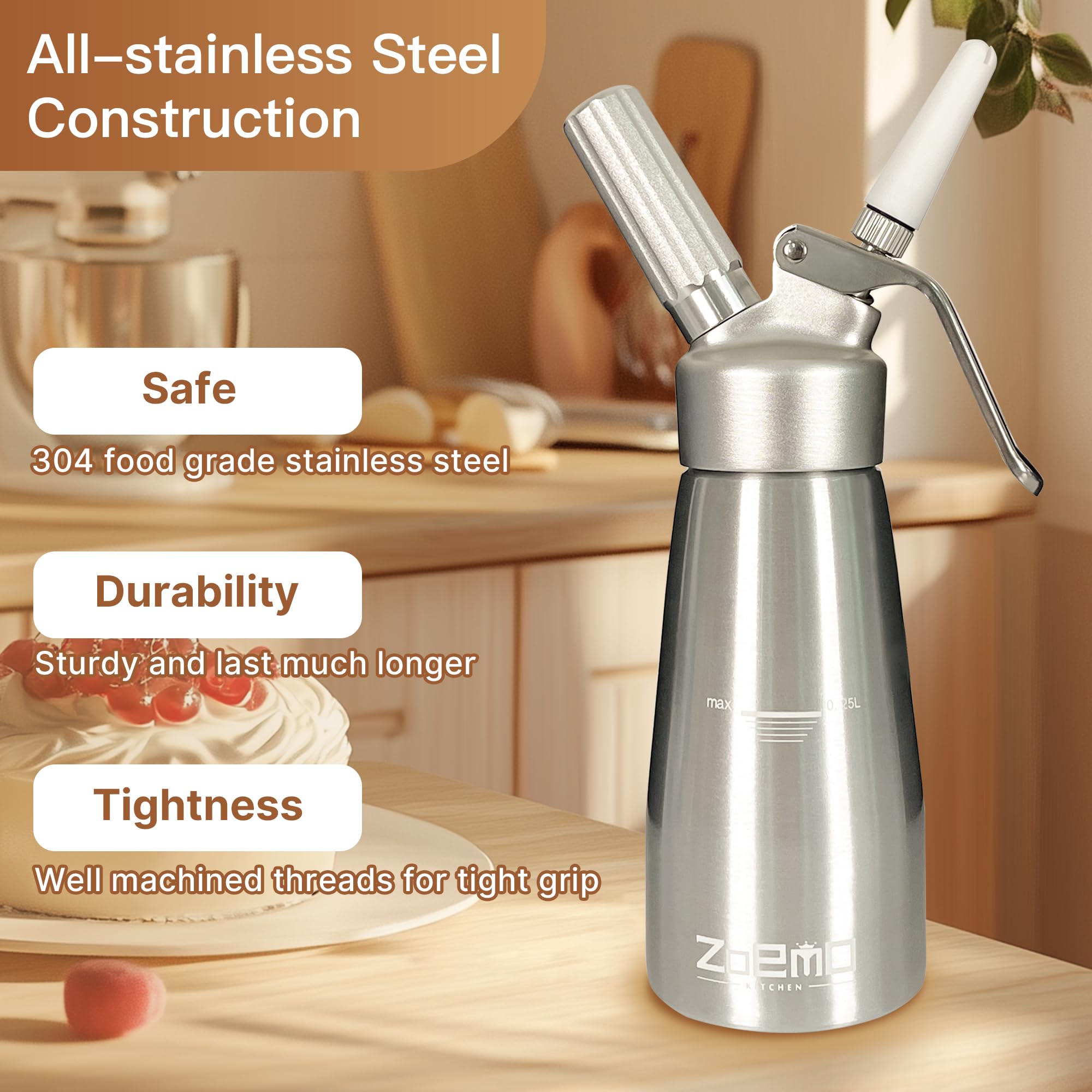 Close-up of stainless steel body showing rugged leak-free construction