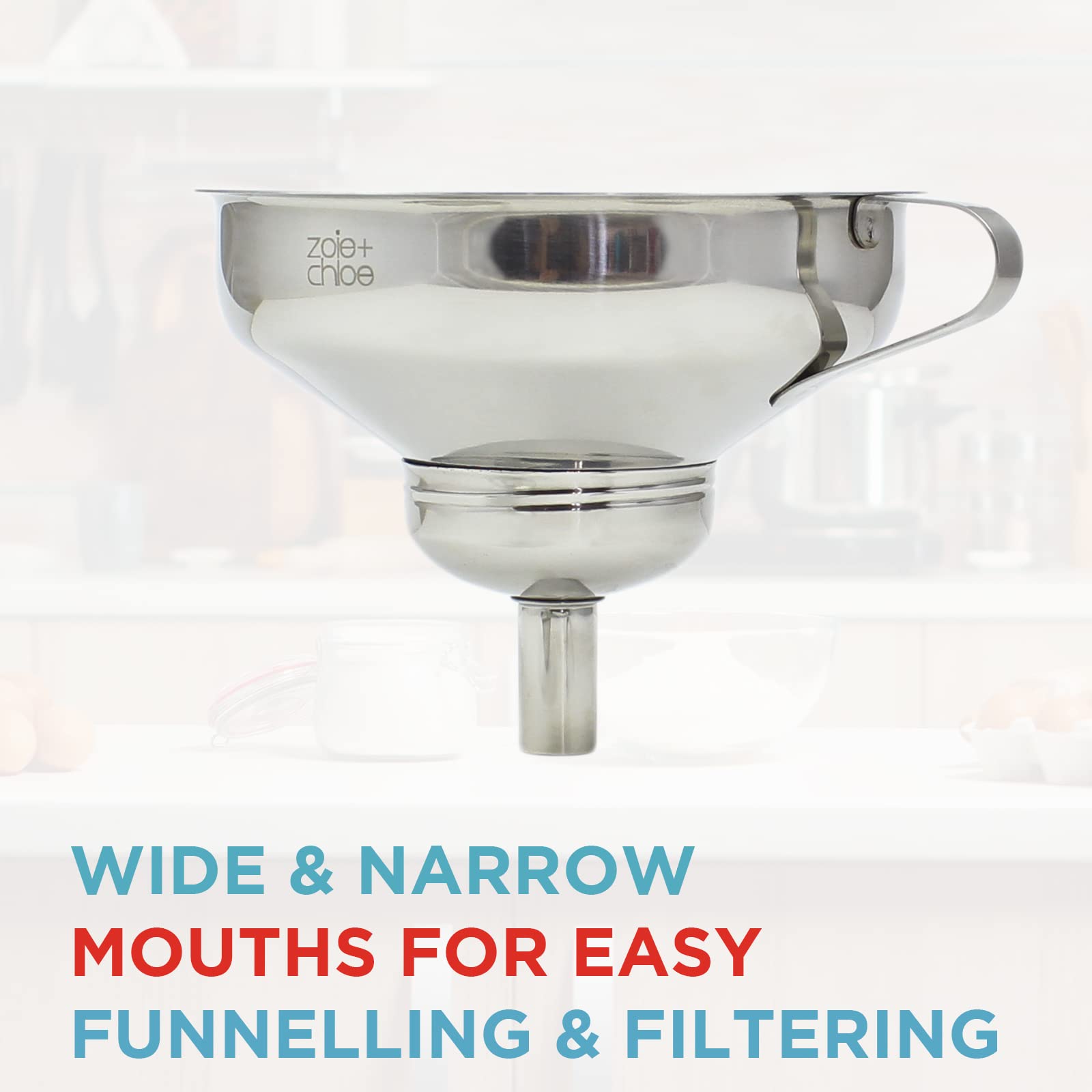 Zoie + Chloe 3-in-1 funnel set narrow mouth transfer fits small containers precisely.