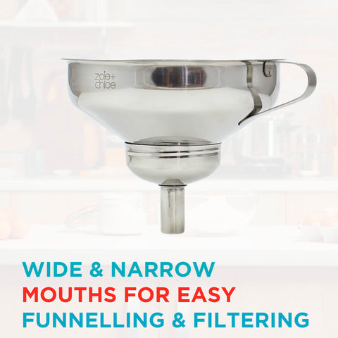 Zoie + Chloe 3-in-1 funnel set narrow mouth transfer fits small containers precisely.