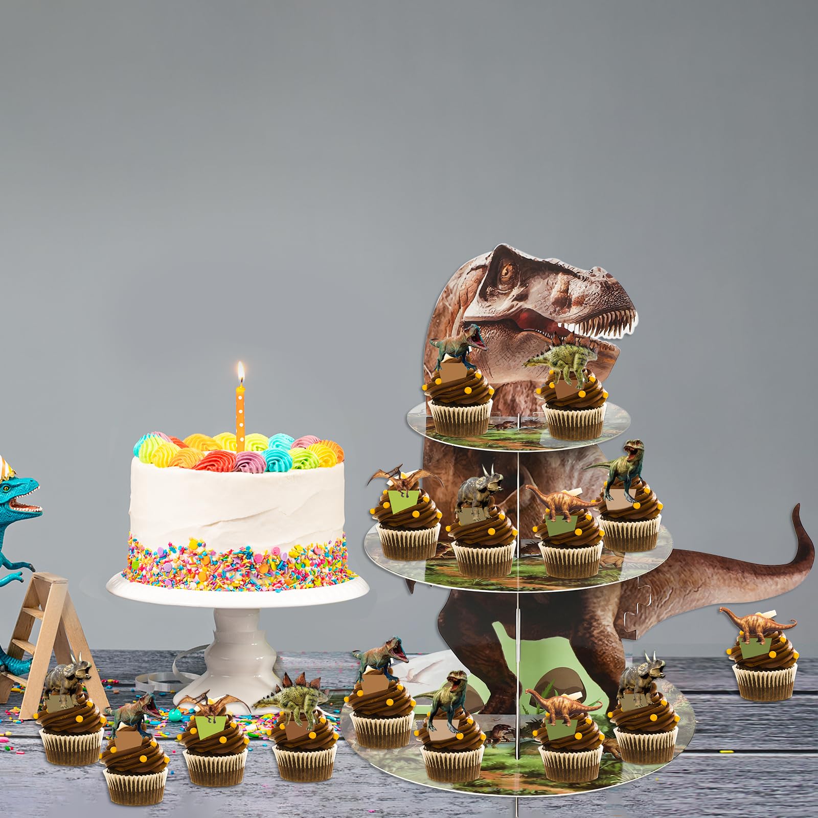 ZOIIWA baby shower dessert display with dino motif adds charm.