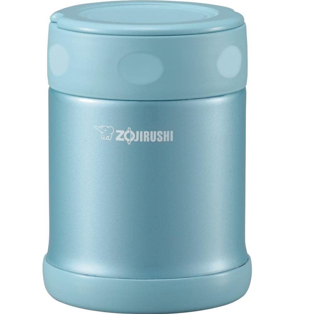 Zojirushi food jar aqua blue front view showing durable vacuum insulation for hours of hot or cold meals.