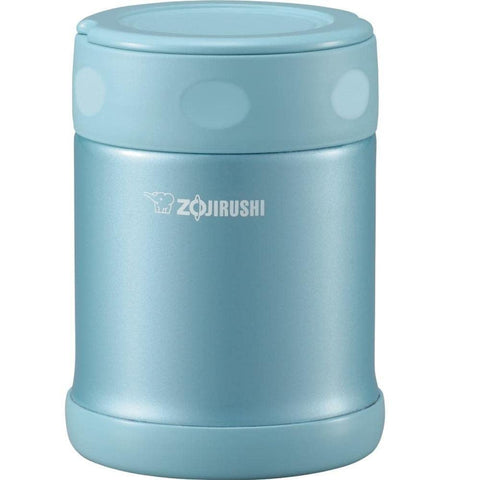 Zojirushi food jar aqua blue front view showing durable vacuum insulation for hours of hot or cold meals.