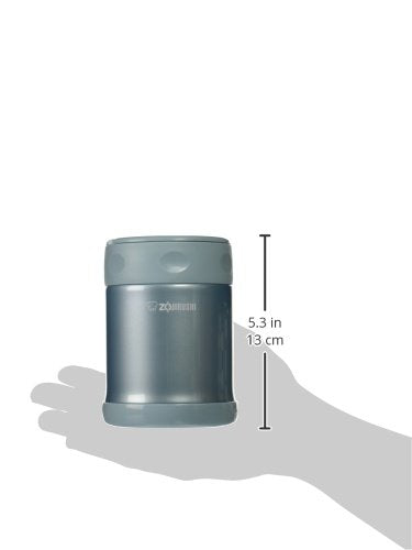 Zojirushi aqua blue food jar with lid open, highlighting easy filling and cleaning with a nonstick interior.