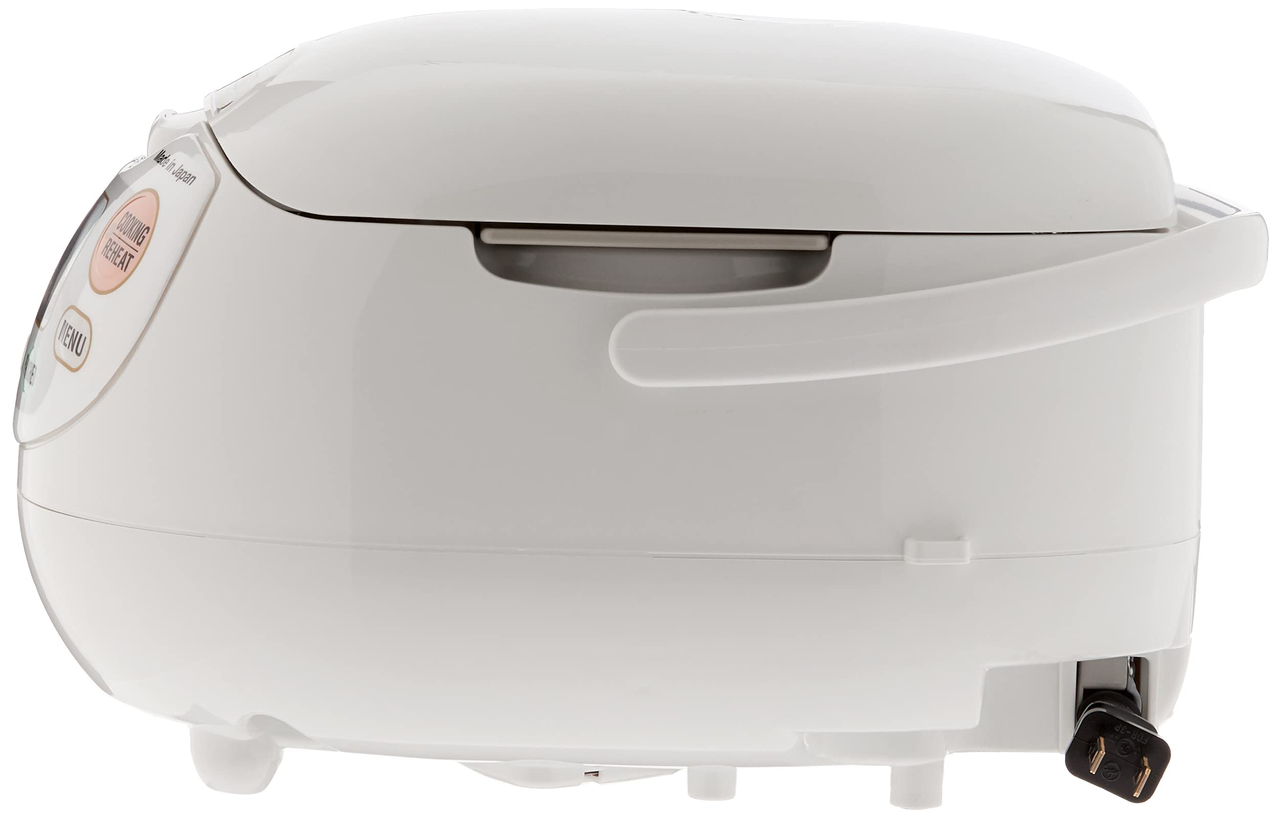 Exterior premium white finish of Zojirushi NS-ZCC10 for durable kitchen appeal.