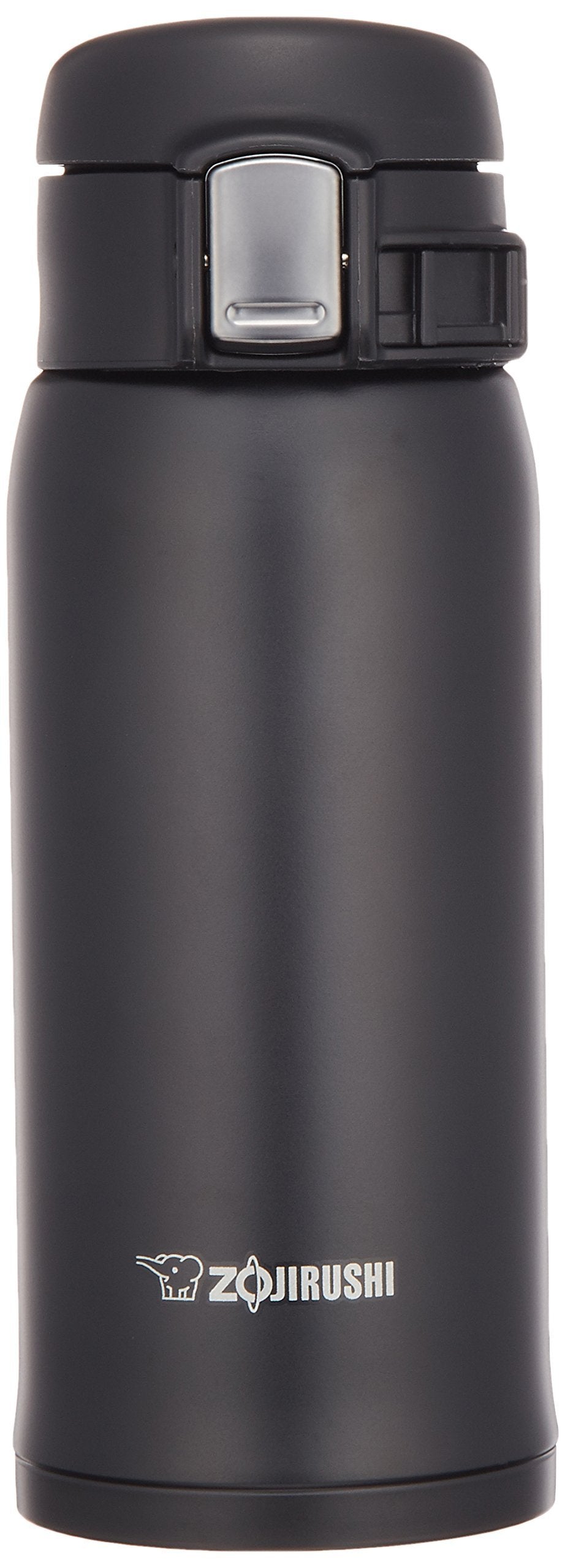 Zojirushi SM-SA36BA stainless mug in black, lightweight for travel.
