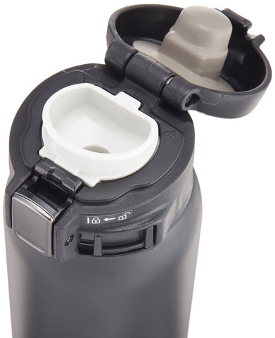 Zojirushi SM-SA60BA mug shows the flip-open lid for quick access.