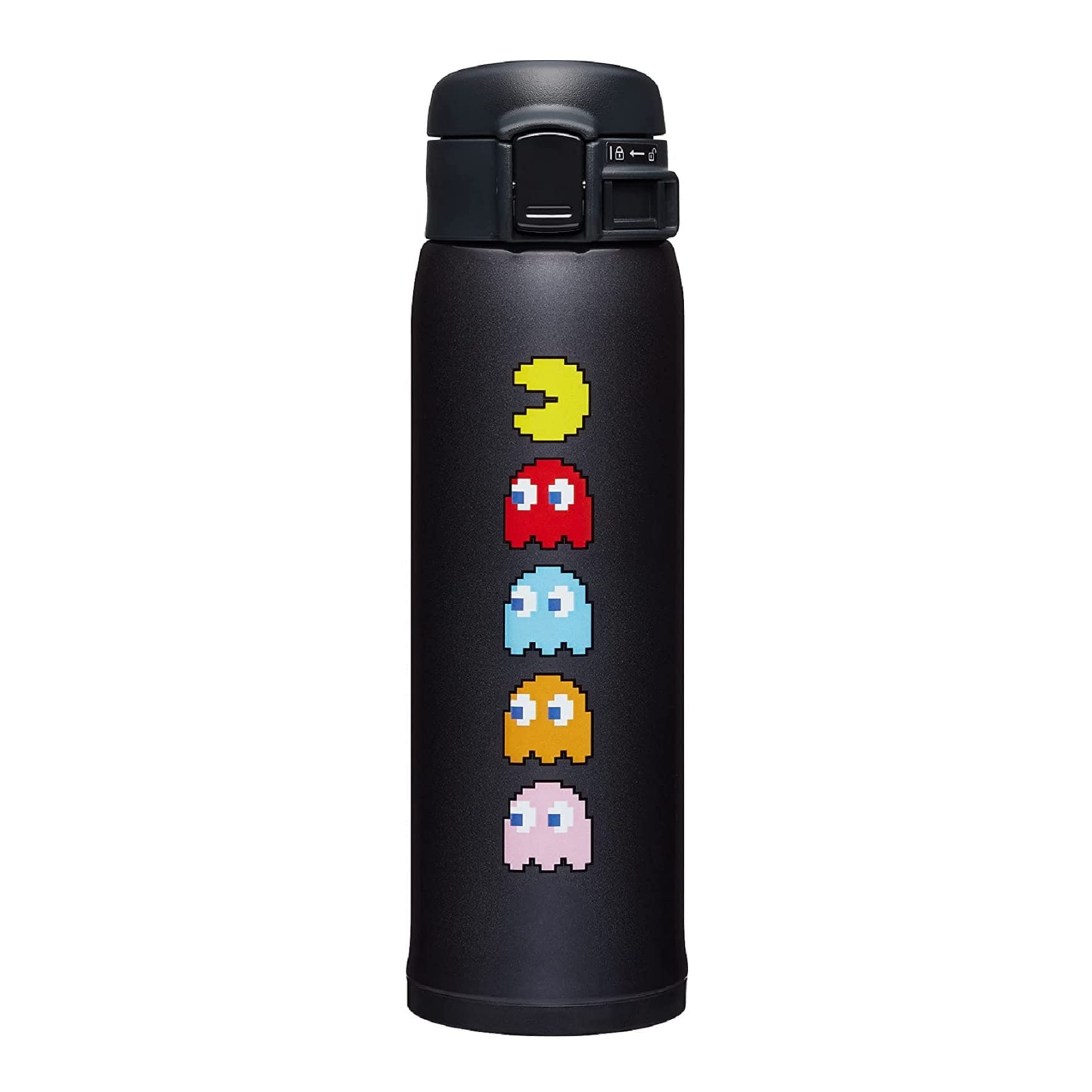 Zojirushi Pac-Man mug front view showcasing 16-ounce capacity for travel use