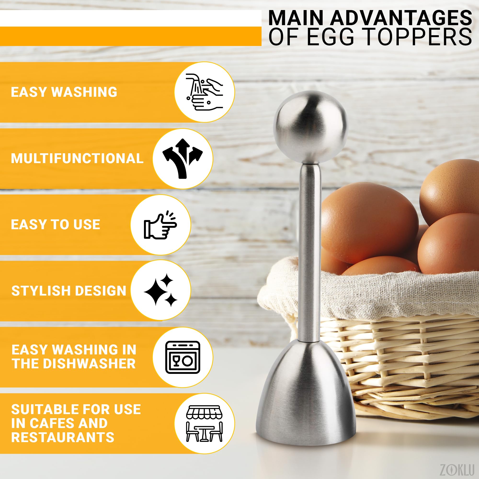 ZOKLU ergonomic egg cracker mechanism with comfortable grip.