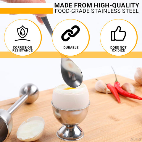 ZOKLU stainless steel egg spoons in action for precise cracking.