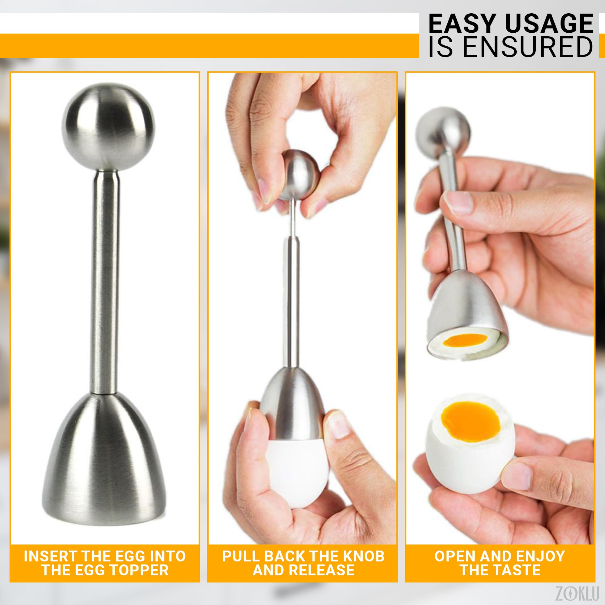 ZOKLU vibration-activated egg topper delivering clean cuts.