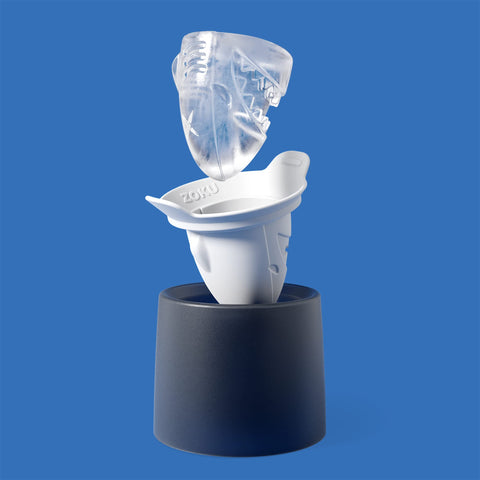 Close-up of ZOKU shark ice ball mold showing flexible silicone release