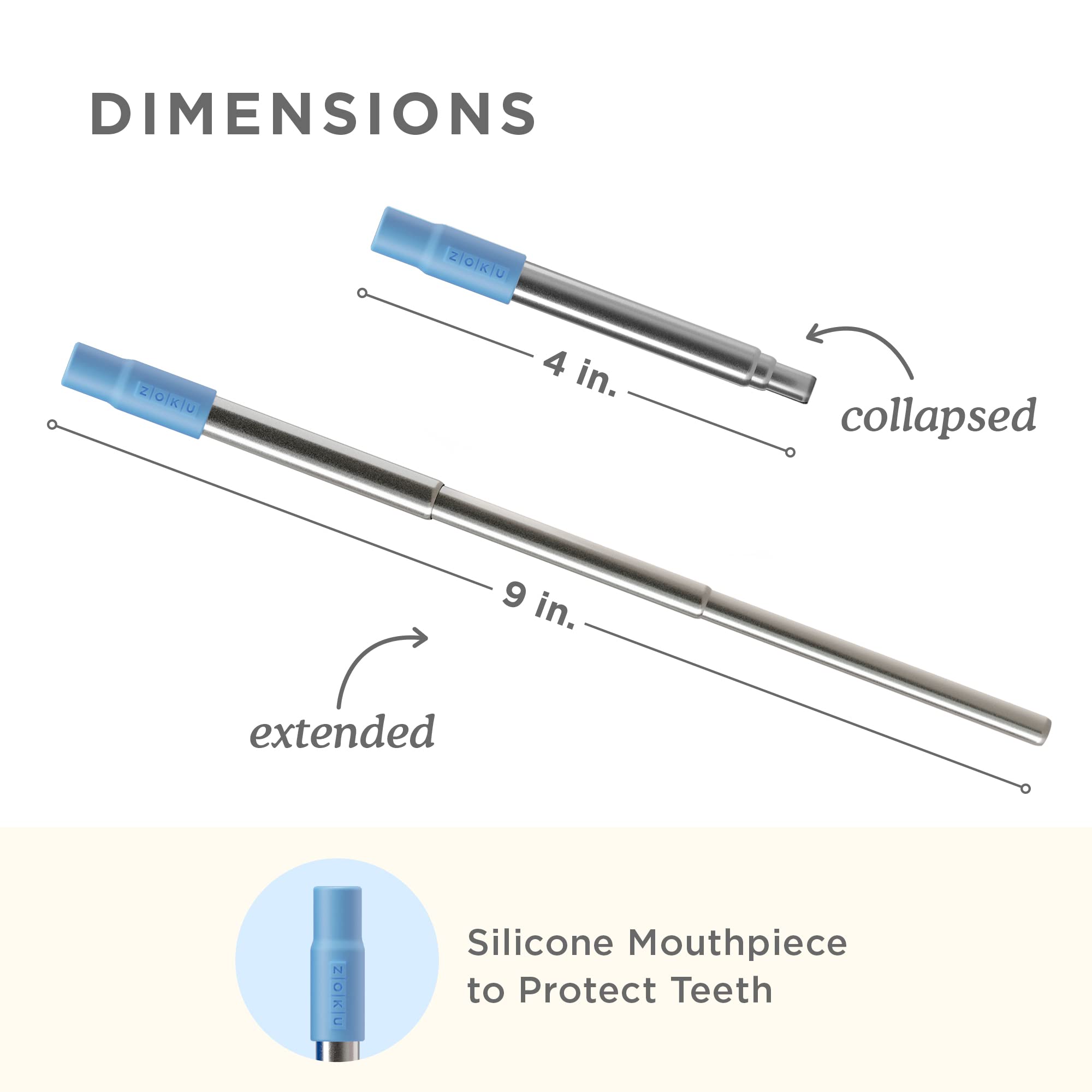 ZOKU stainless steel straw with silicone tip for comfortable sipping