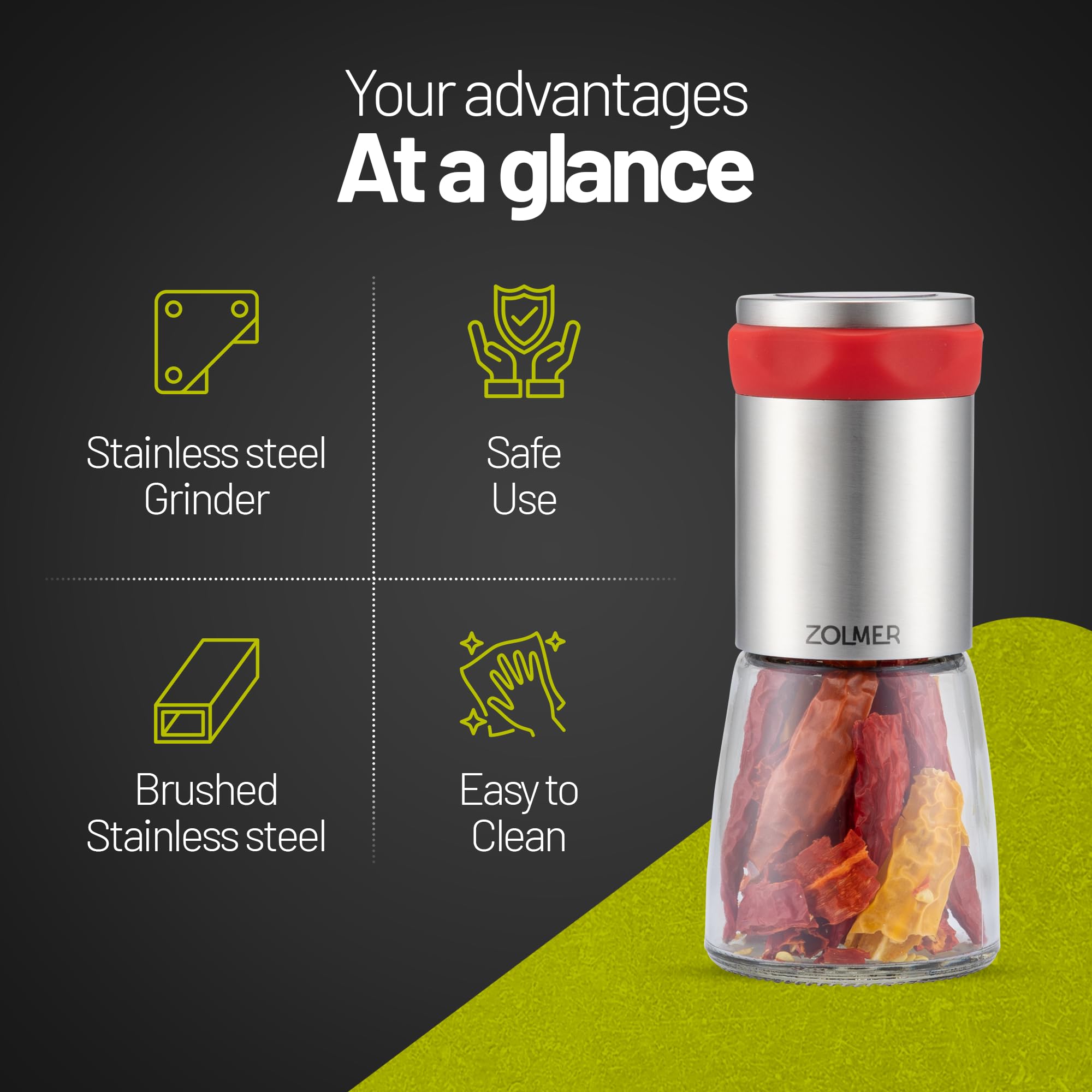 ZOLMER grinder on a stylish kitchen setup, ready for everyday seasoning