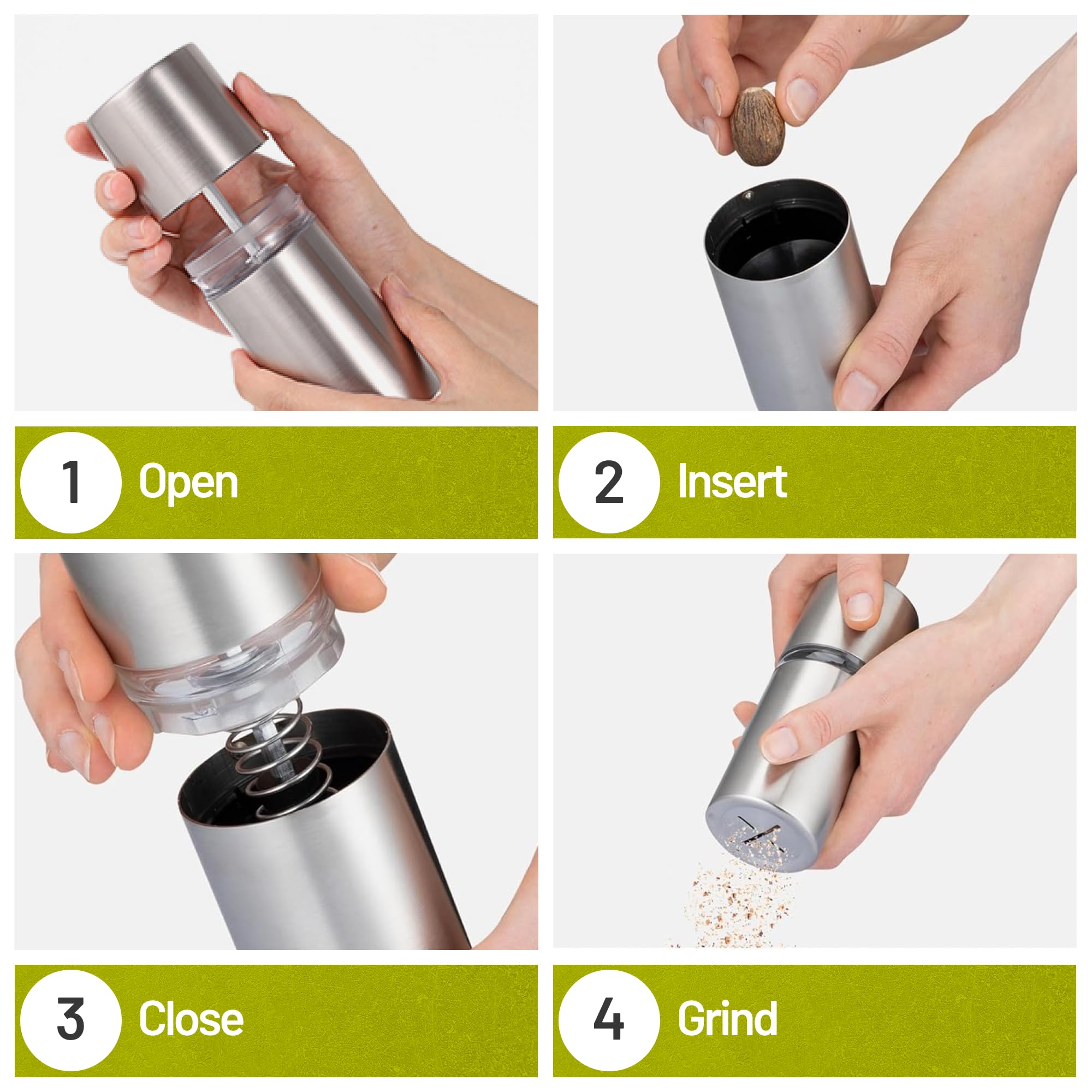 ZOLMER Nutmeg Grinder easy-fill and cleanup process.