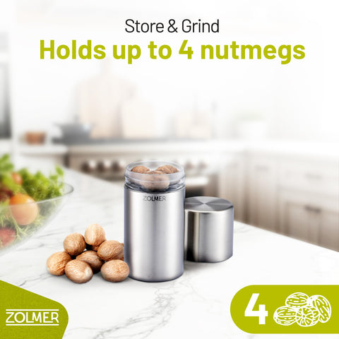 ZOLMER Nutmeg Grinder airtight seal lid keeps freshness.