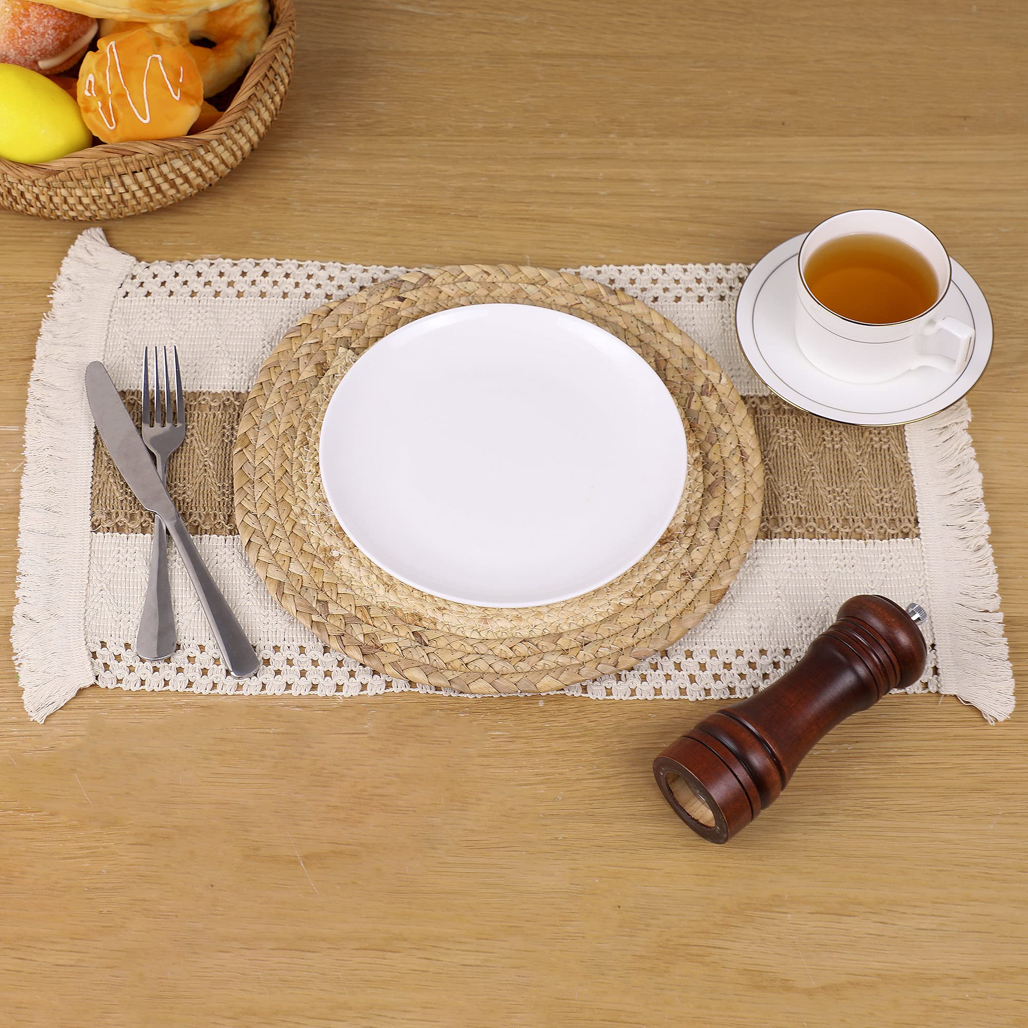 Zology handmade placemats tassels texture; artisanal decor for tables.