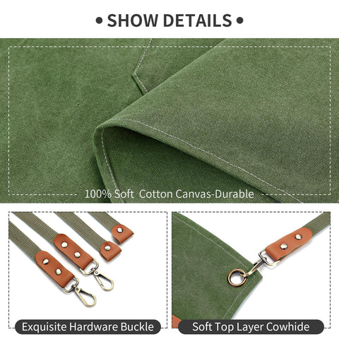 ZOMAO apron with 61-inch adjustable strap and quick-release buckle for flexible sizing.