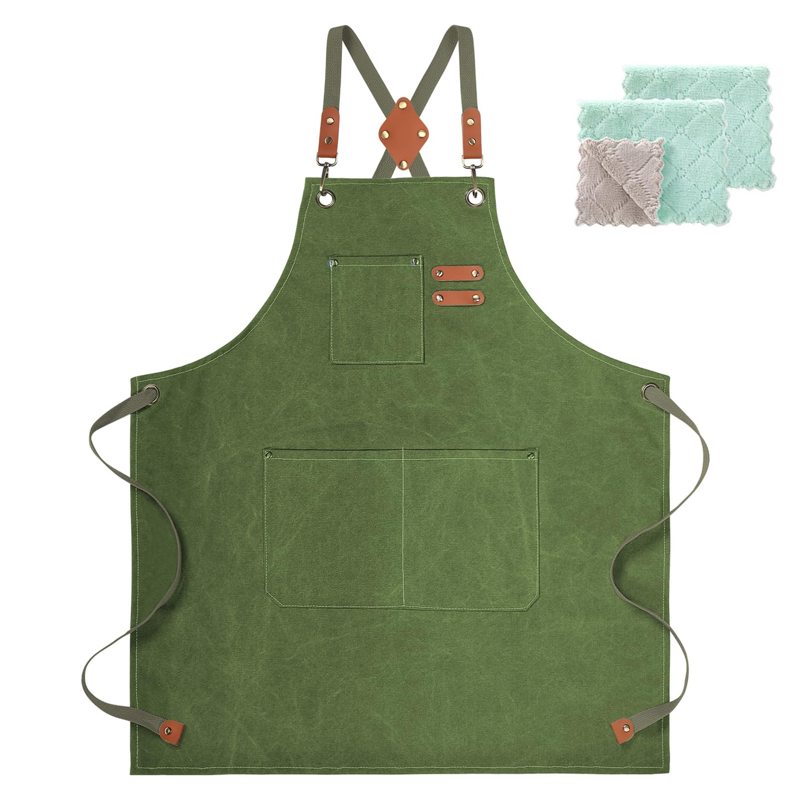 ZOMAO cotton canvas apron with cross-back design for comfortable extended wear in busy kitchens.