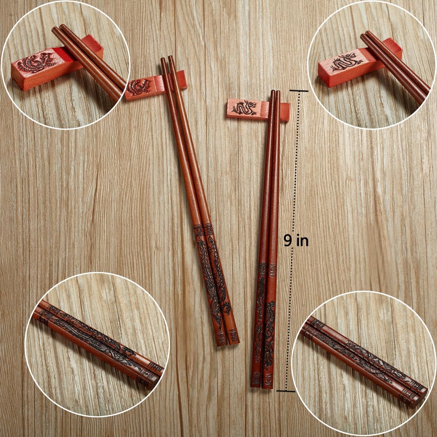 ZOMCHAIN chopsticks holder with dragon and phoenix carving for display