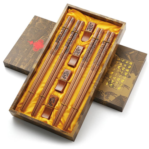 ZOMCHAIN dragon and phoenix chopsticks with holder for elegant dining and durability