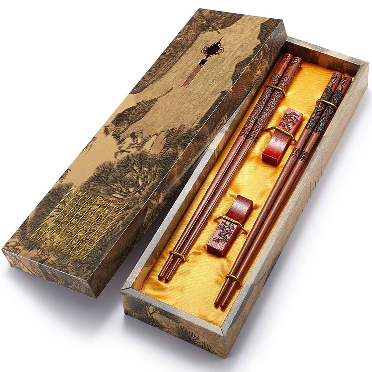 ZOMCHAIN Dragon and Phoenix chopsticks set with holder, reusable and elegant for everyday meals.