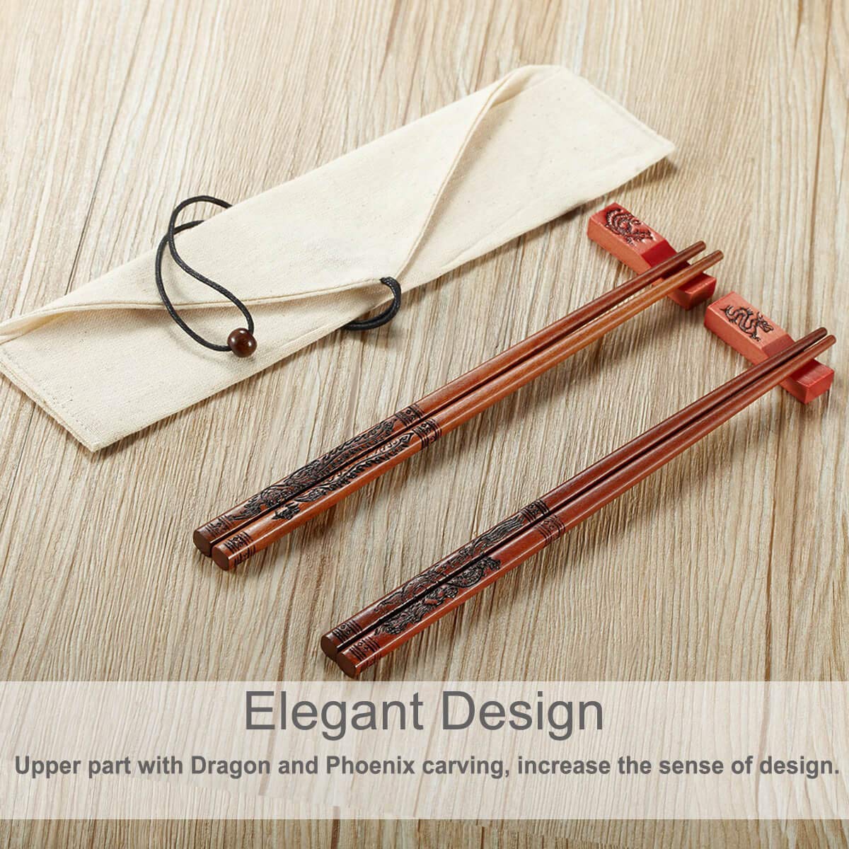 ZOMCHAIN phoenix carving detail enhances visual appeal of the reusable chopsticks.
