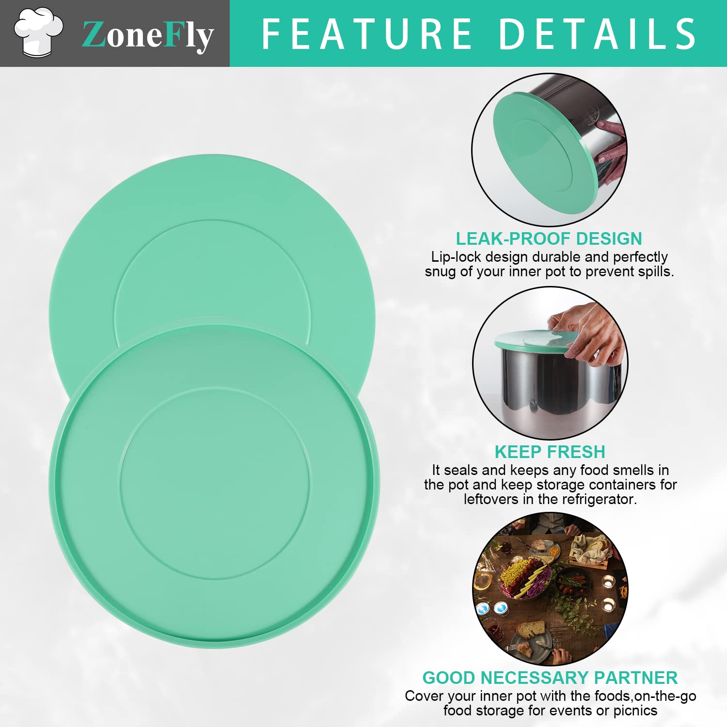 ZoneFly dishwasher-safe silicone lid shown for easy cleaning.