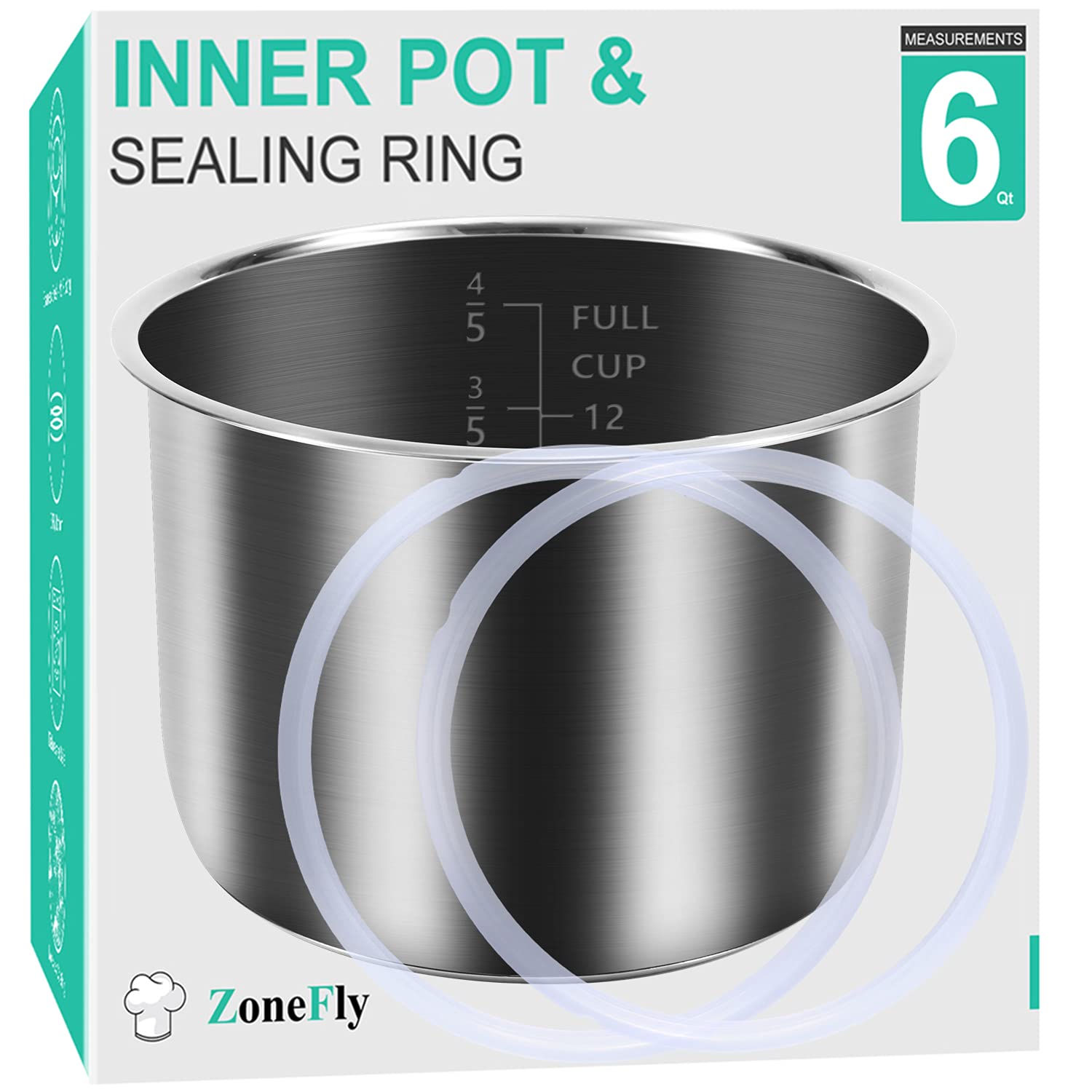ZoneFly inner pot 6qt stainless steel with even heat distribution