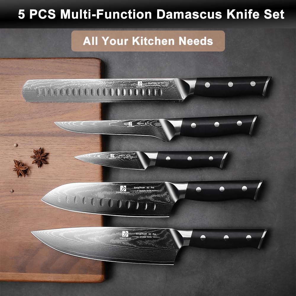 Zongchuan Damascus 9-inch serrated knife slices crusts and brisket smoothly