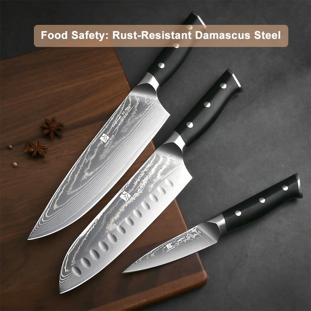 Zongchuan Damascus knife set full-tang balance for stable handling