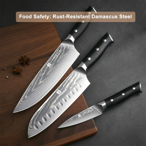 Zongchuan Damascus knife set full-tang balance for stable handling