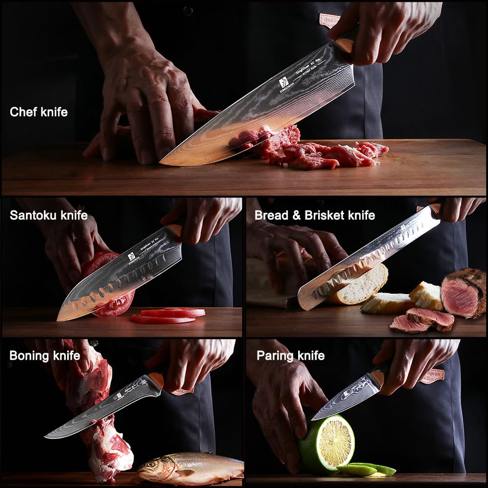 Zongchuan Damascus knife set in a gift-ready box for gifting