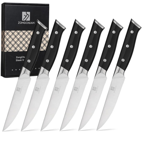 Zongchuan steak knives 4.5 inch left micro cutting point for cleaner slices