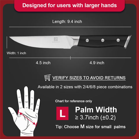 Zongchuan steak knives right Glide Tech grooves reduce juice cling for neater plating