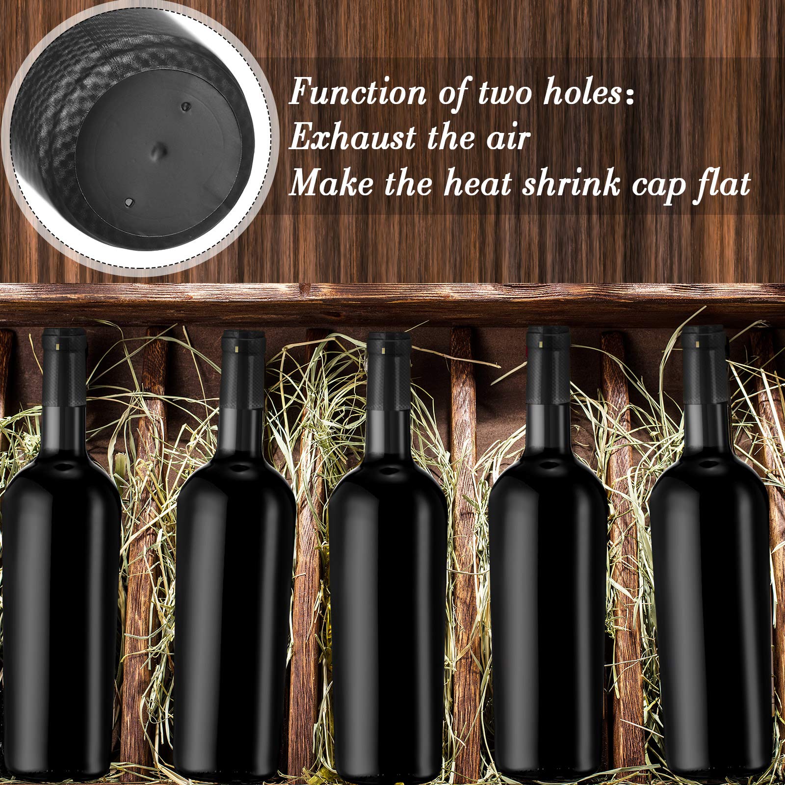 Zonon black capsules enhance elegant presentation for home and commercial wine bottles.